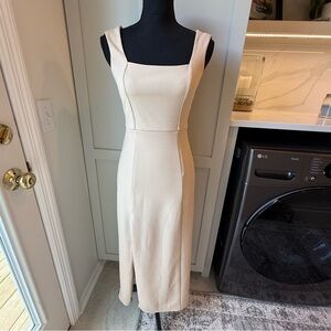 show me your mumu eden midi dress Nude Beige crepe women Sz S Bodycon USA Made!